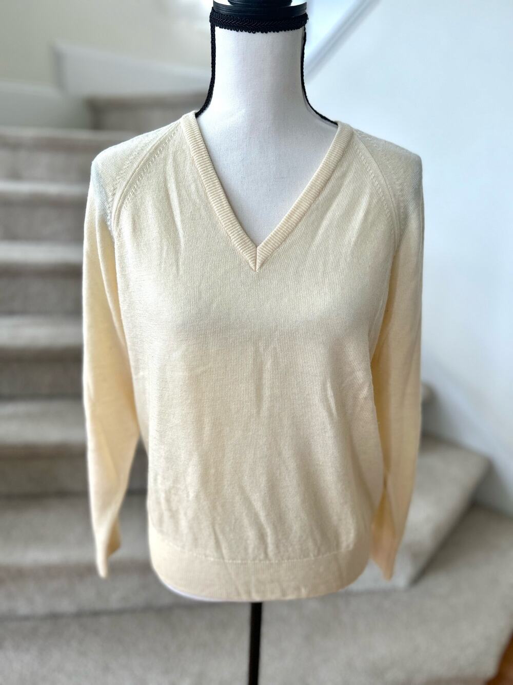 Edinburgh Woollen Mill Cream V-Neck Wool Sweater